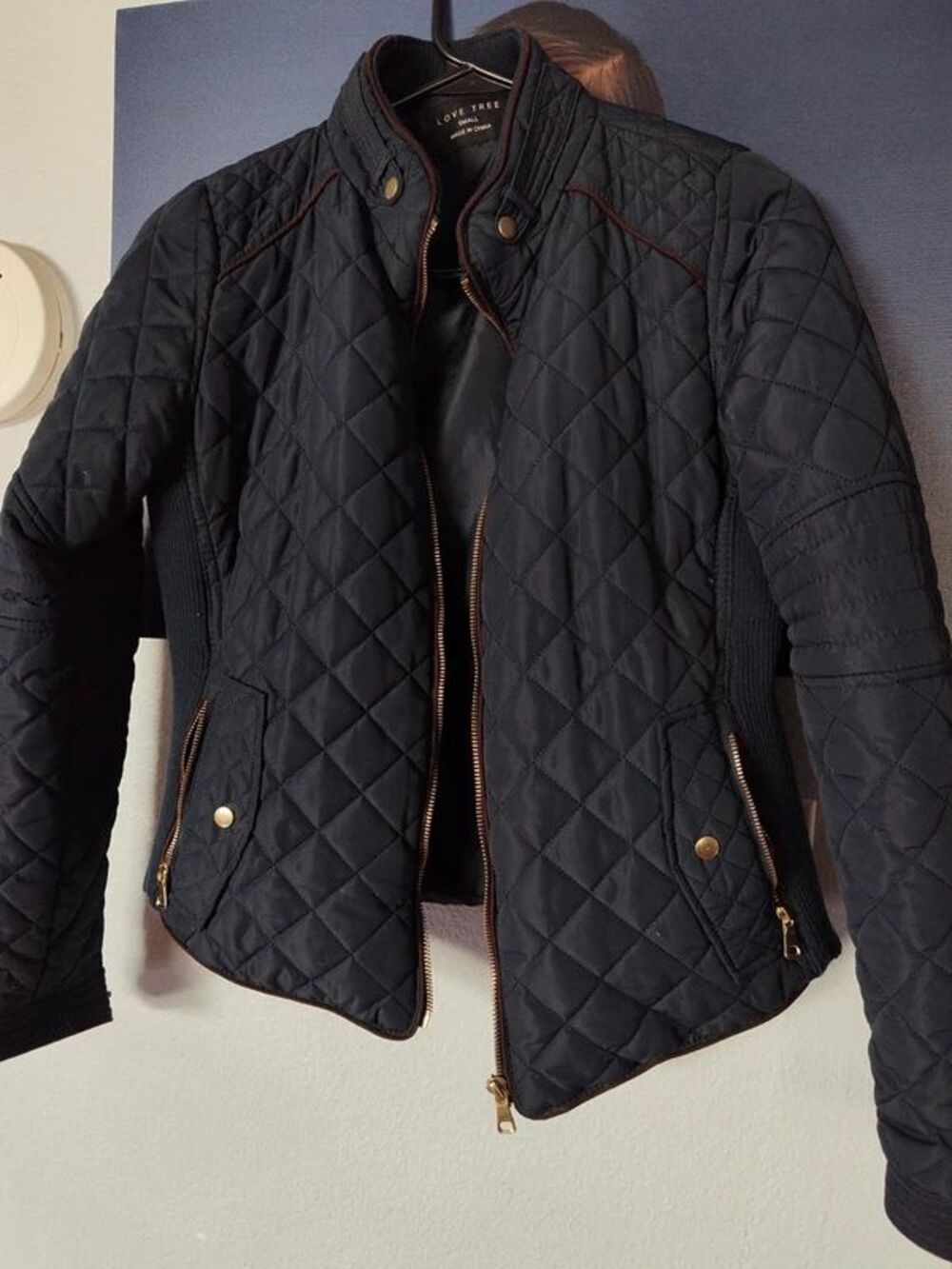 Love Tree women's navy blue zipper mandarin collar autumn fall jacket S